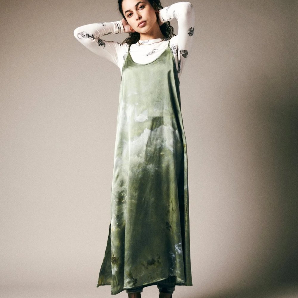 Riverside Tool and Dye 100% Silk Kelp Slip Dress M/L